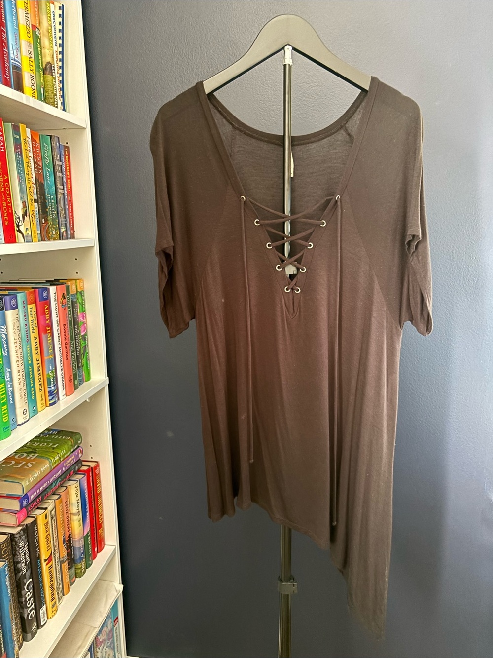 Solemio Black Lace-Up V-Neck Tunic Top